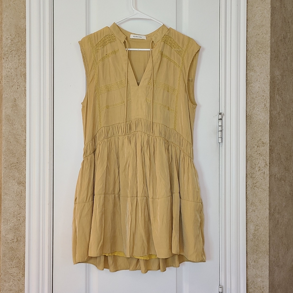 Mustard Seed Lace Inset Mini Dress Small Gold Yellow